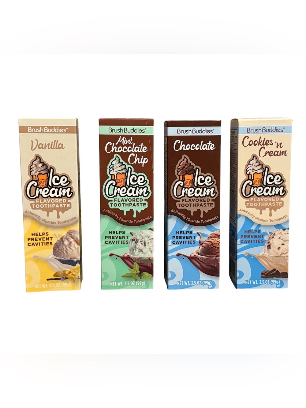 Brush Buddies Ice Cream Toothpaste, Set Of Four Flavors, See Description, 3.5oz